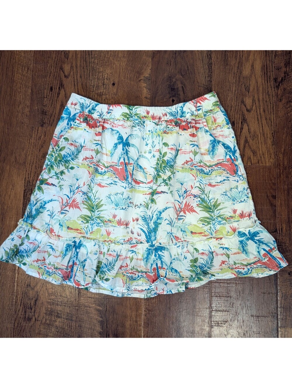 Resortwear Coastal Grandmother Sigrid Olsen Tropical Ruffle Mini Skirt L